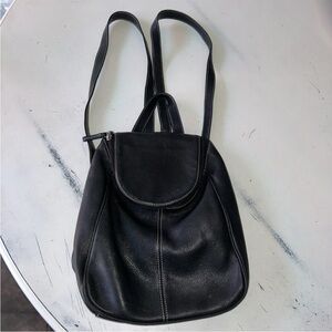 Tignanello Pebbled Leather Black Backpack Tan Stitching Purse Handbag 12”Hx10”W